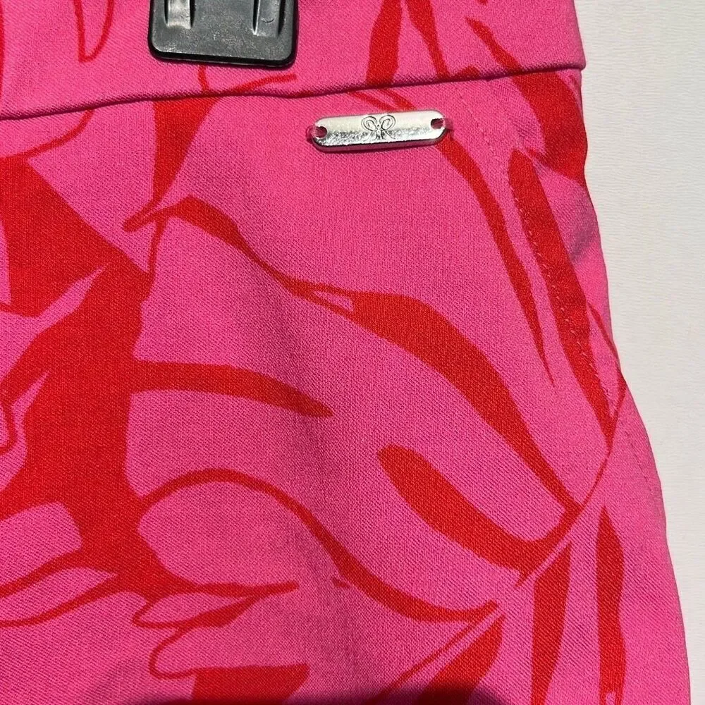 Rafaella Women's Pink Leaf Print Elastic Waist Built-In Shorts Mini Skort Medium